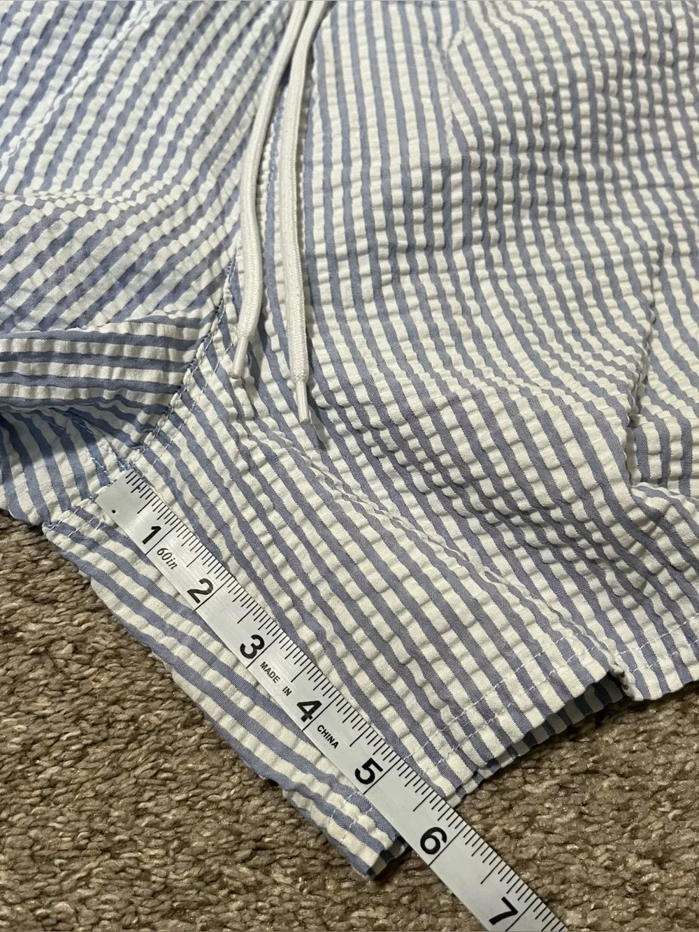 J. Crew Blue and White Seersucker Drawstring Swim Shorts Size XL